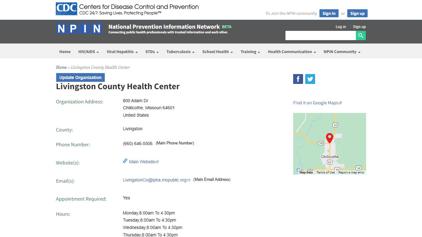 Livingston County Health Center | National Prevention Information ...