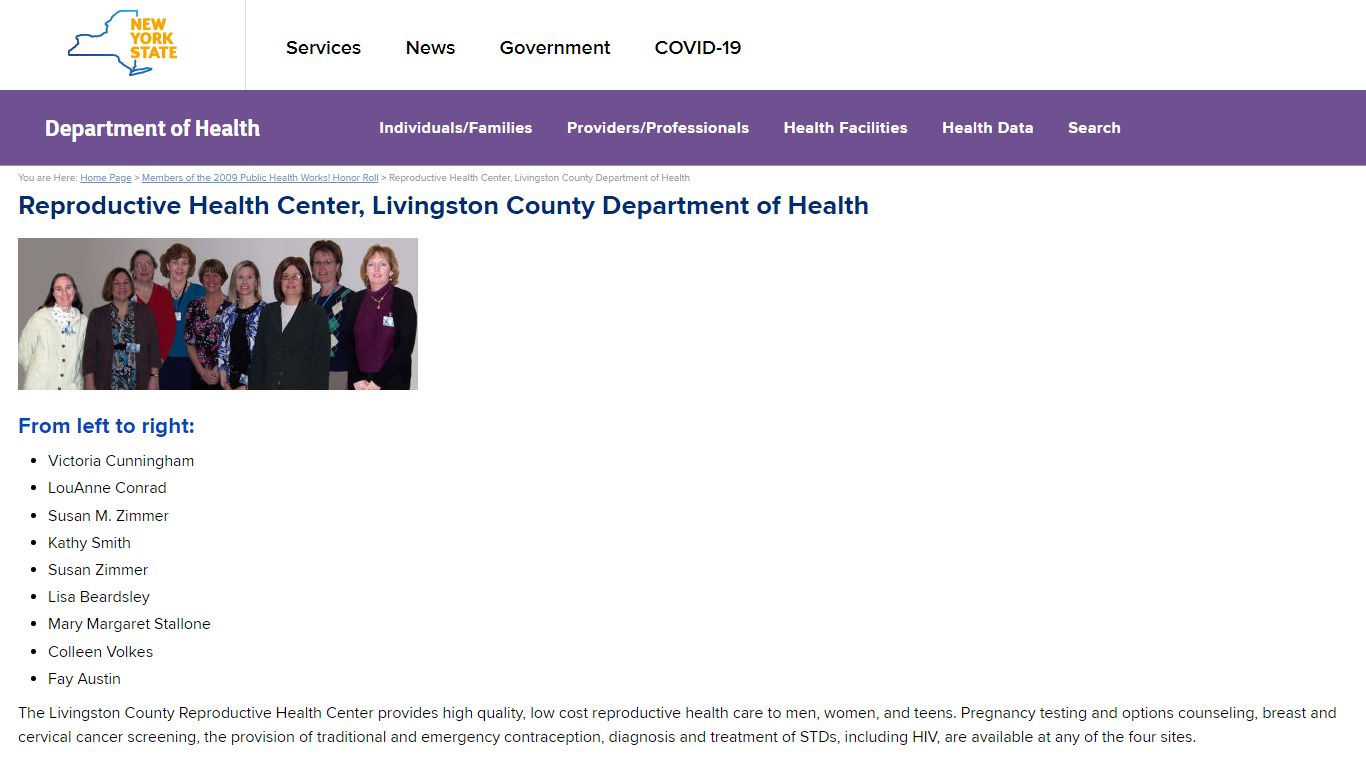 Reproductive Health Center, Livingston County Department of Health